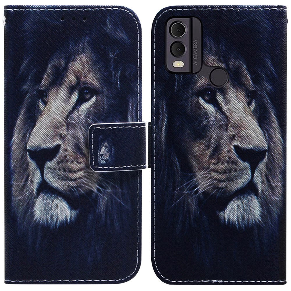 Nokia C22 Læder Flip Cover m. Pung & Print - Løve