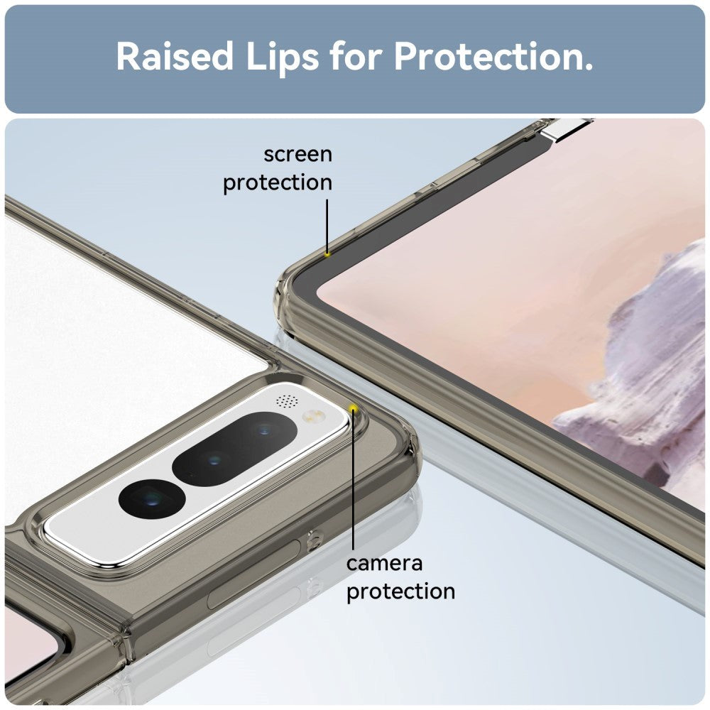 Google Pixel Fold Hybrid Plastik Bagside Cover - Gennemsigtig / Grå