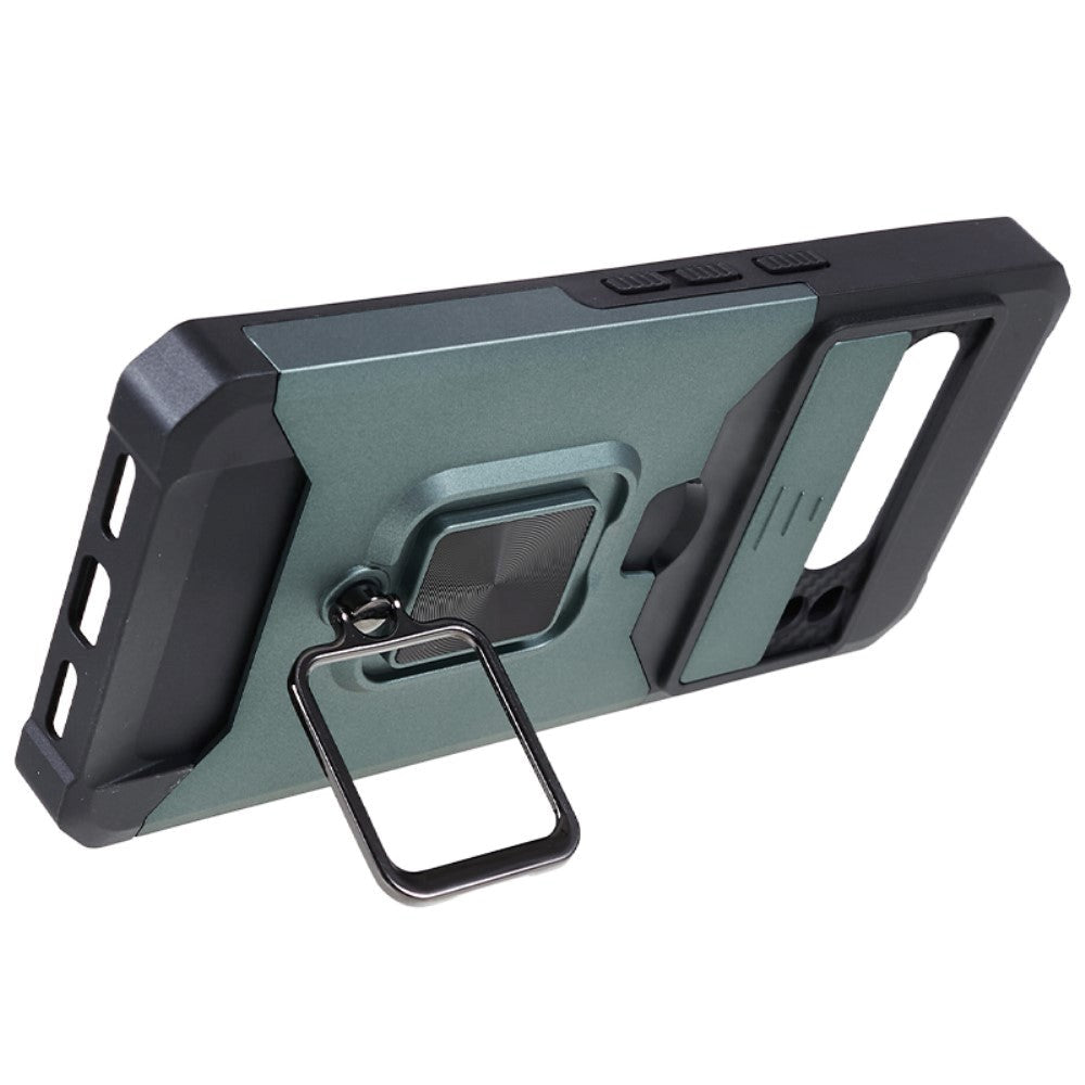 Google Pixel 8 Pro Håndværker Bagside Cover m. Magnetisk Kickstand, Kortholder & Cam Slider - Grøn