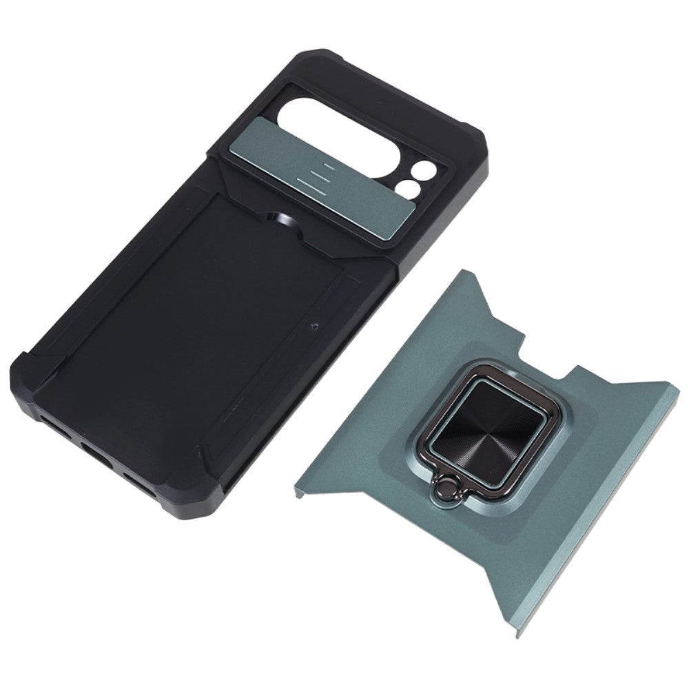 Google Pixel 8 Pro Håndværker Bagside Cover m. Magnetisk Kickstand, Kortholder & Cam Slider - Grøn