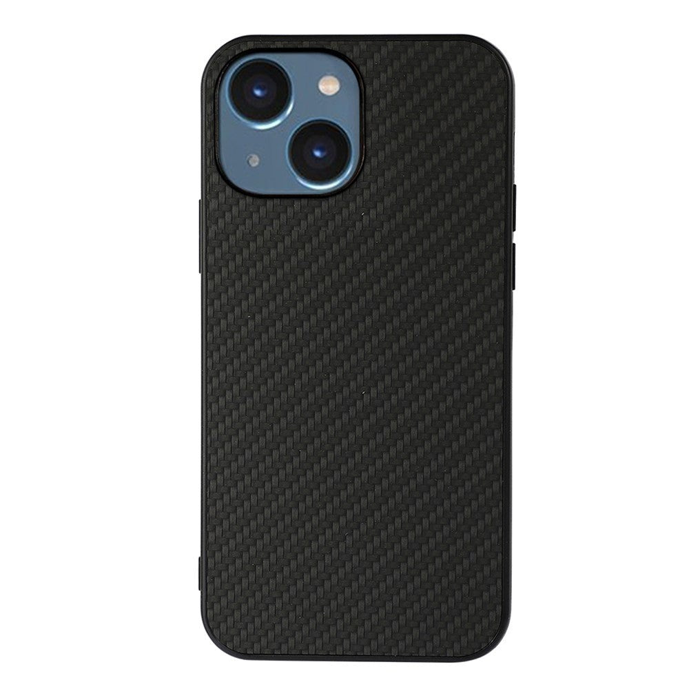 iPhone 15 Plastik Bagside Cover m. Carbon Tekstur - Sort