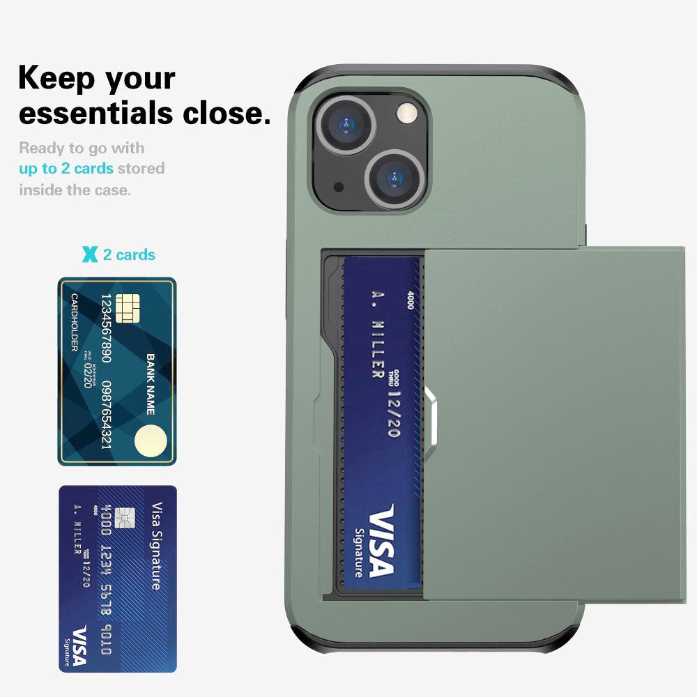 iPhone 15 Håndværker Cover m. Kortholder - Army Grøn
