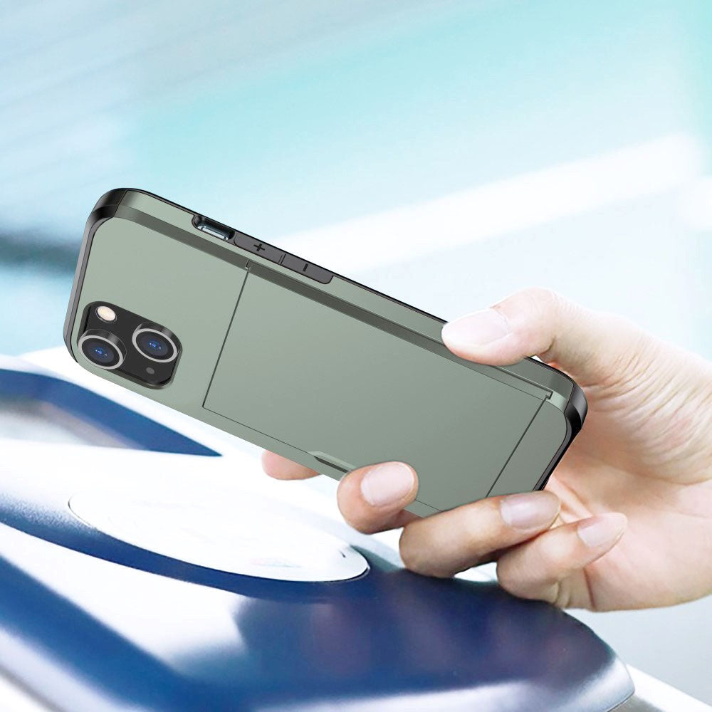 iPhone 15 Håndværker Cover m. Kortholder - Army Grøn