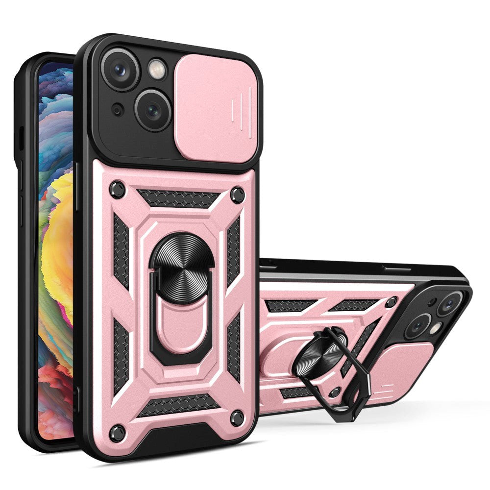 iPhone 15 Håndværker Bagside Cover m. Magnetisk Kickstand & Cam Slider - Rose Gold