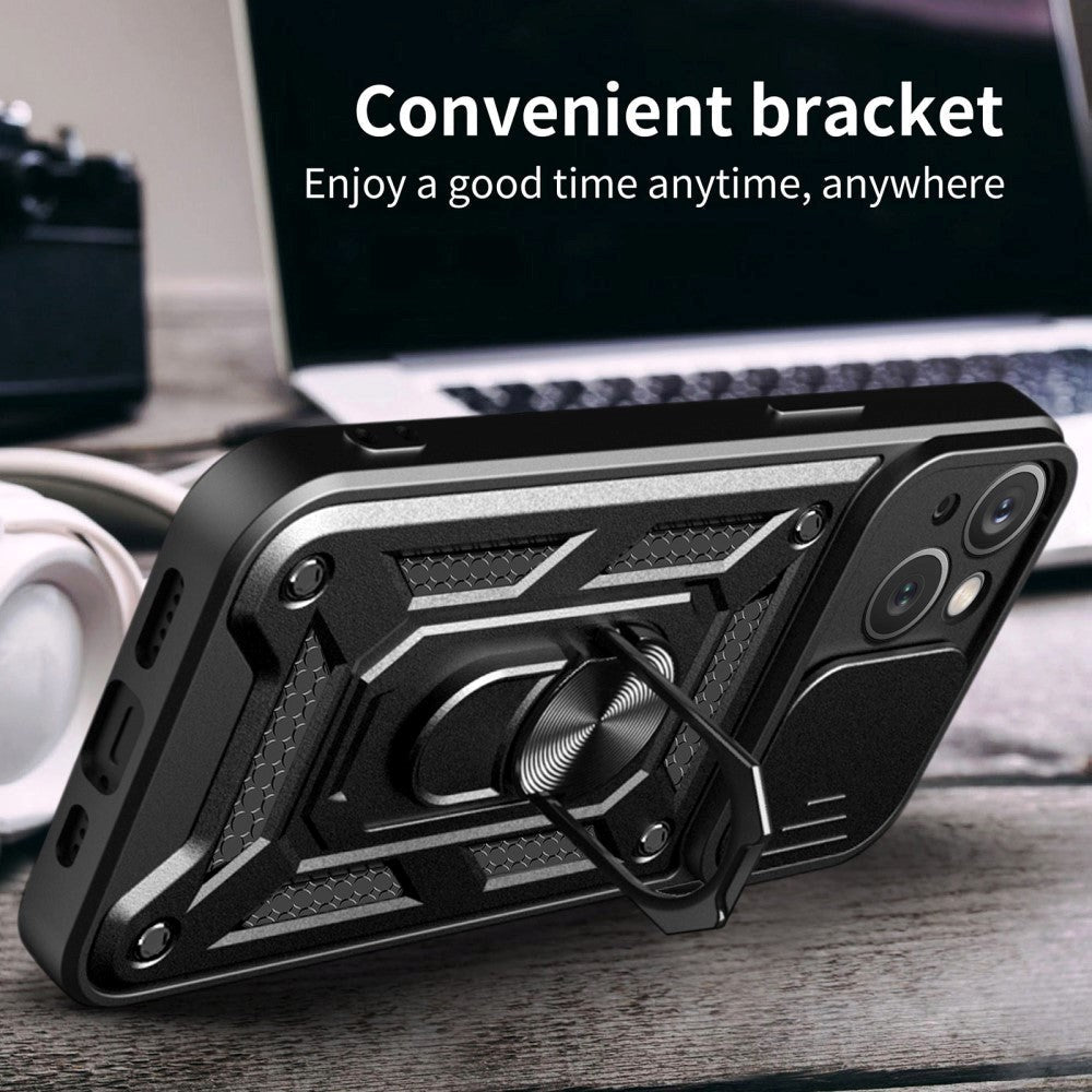 iPhone 15 Plus Håndværker Bagside Cover m. Magnetisk Kickstand & Cam Slider - Sort