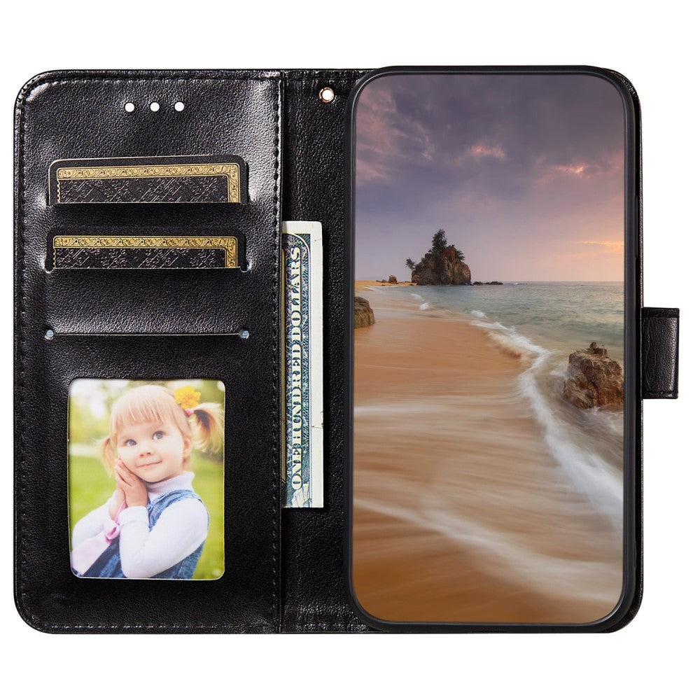 Xiaomi Redmi 12C Læder Flip Cover m. Pung og Strop - Sort