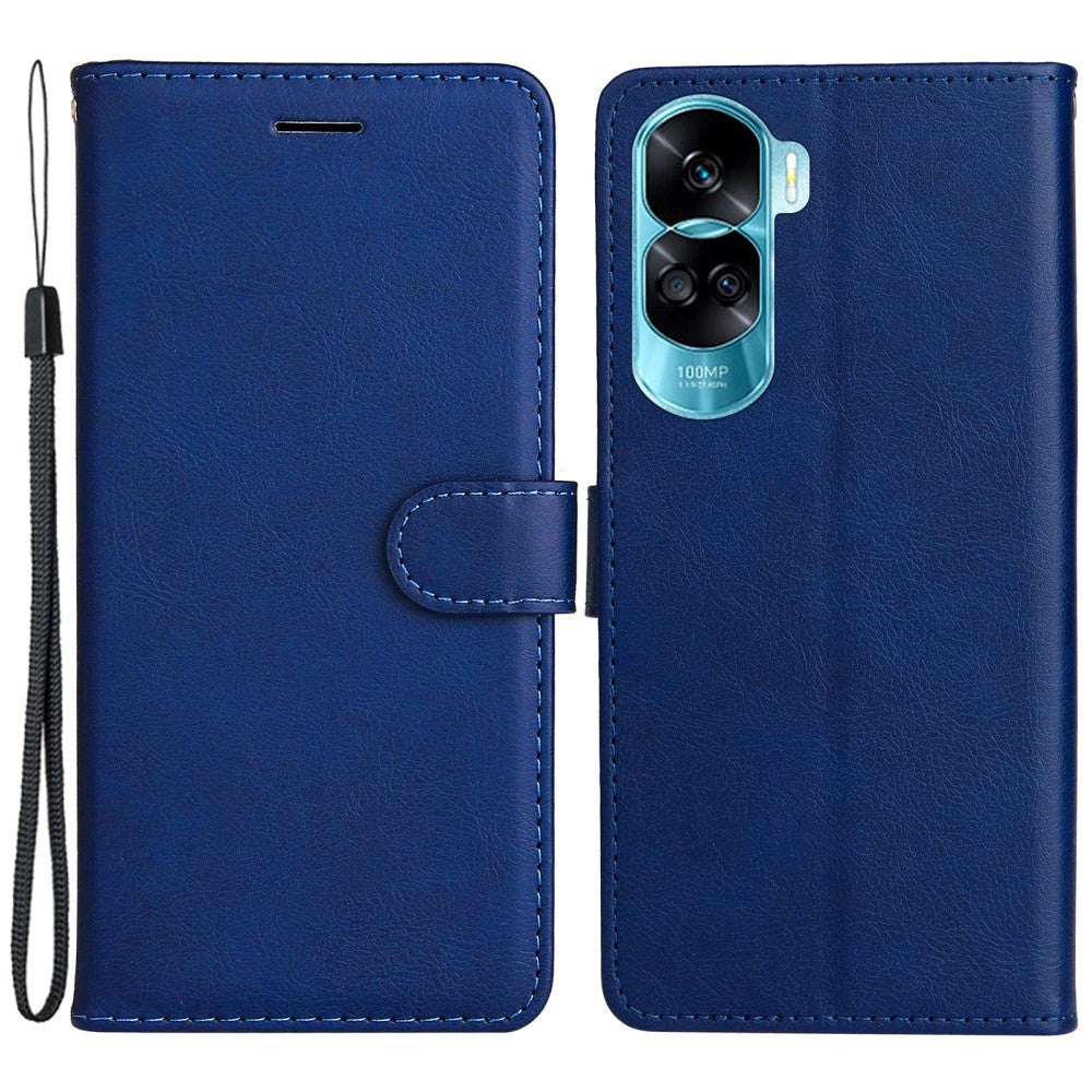 Honor 90 Lite Læder Flip Cover m. Pung og Strop - Blå