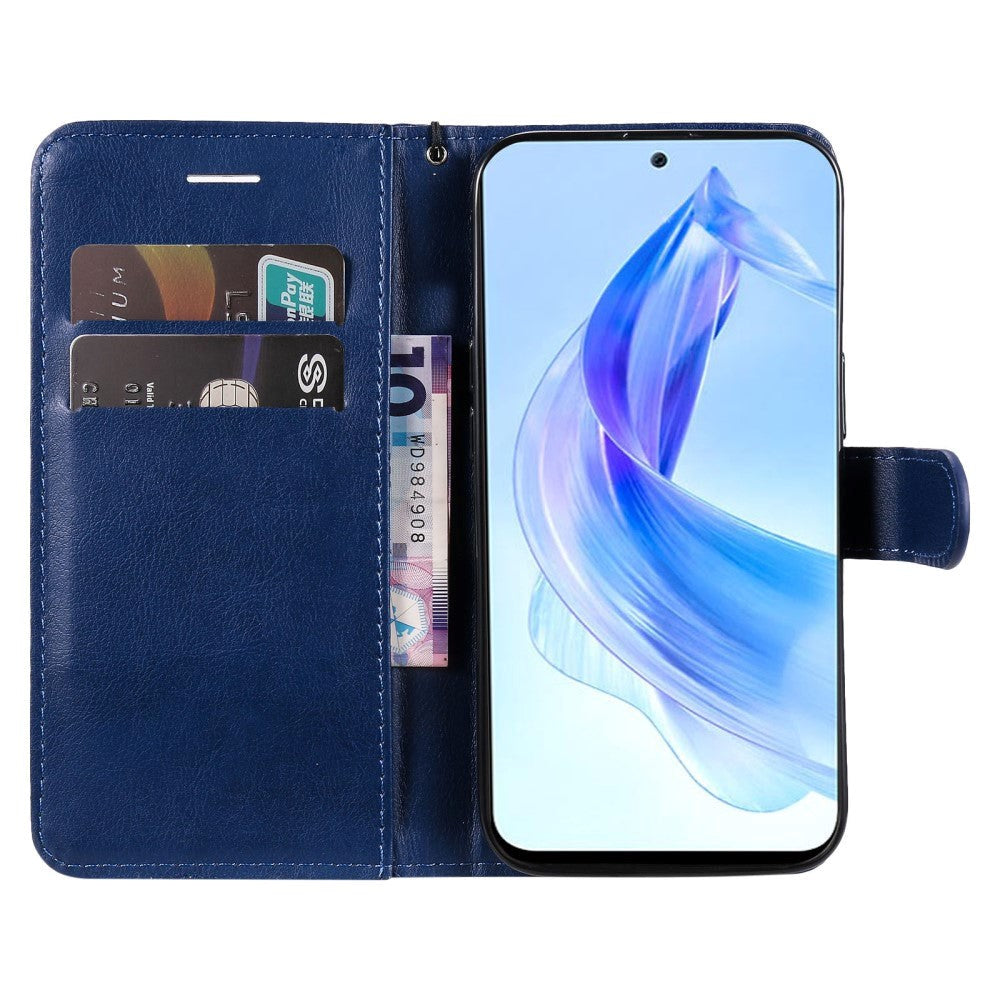Honor 90 Lite Læder Flip Cover m. Pung og Strop - Blå