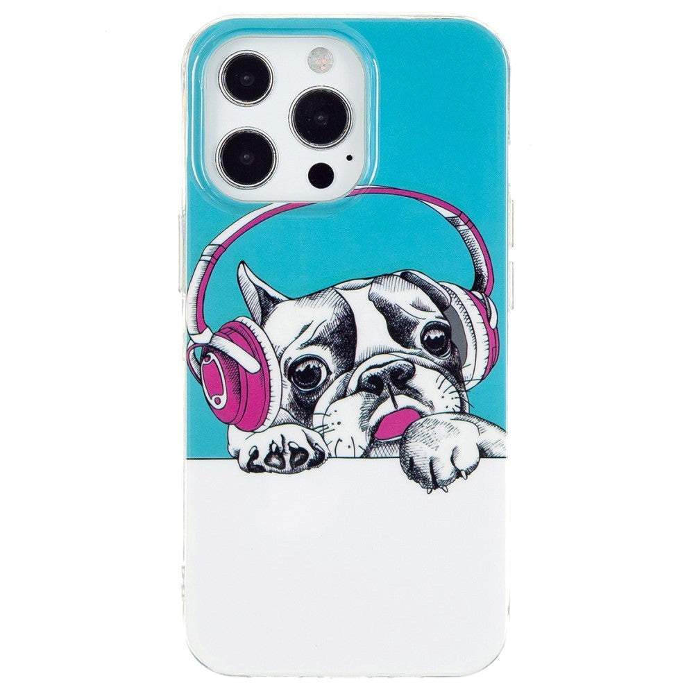 iPhone 15 Pro Selvlysende Fleksibel Bagside Cover af Plastik m. Print - Fransk Bulldog