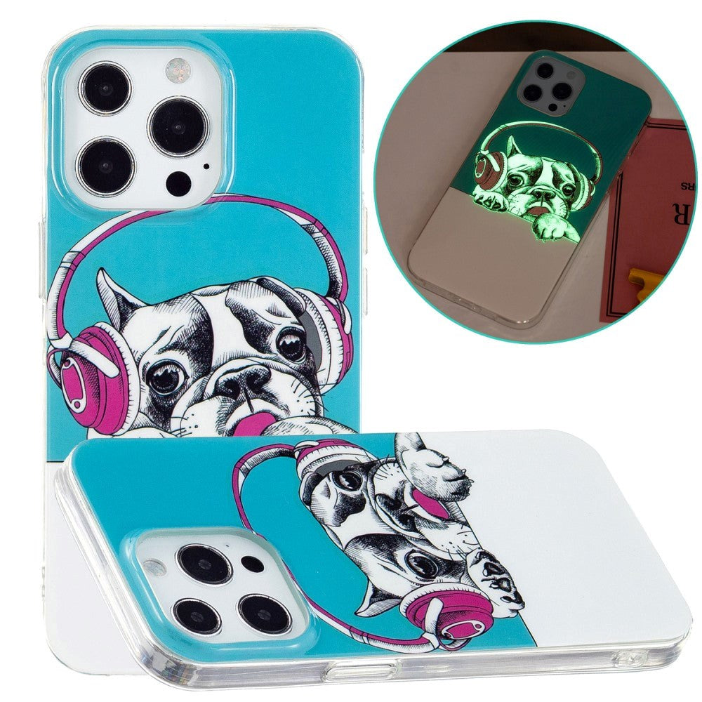 iPhone 15 Pro Selvlysende Fleksibel Bagside Cover af Plastik m. Print - Fransk Bulldog
