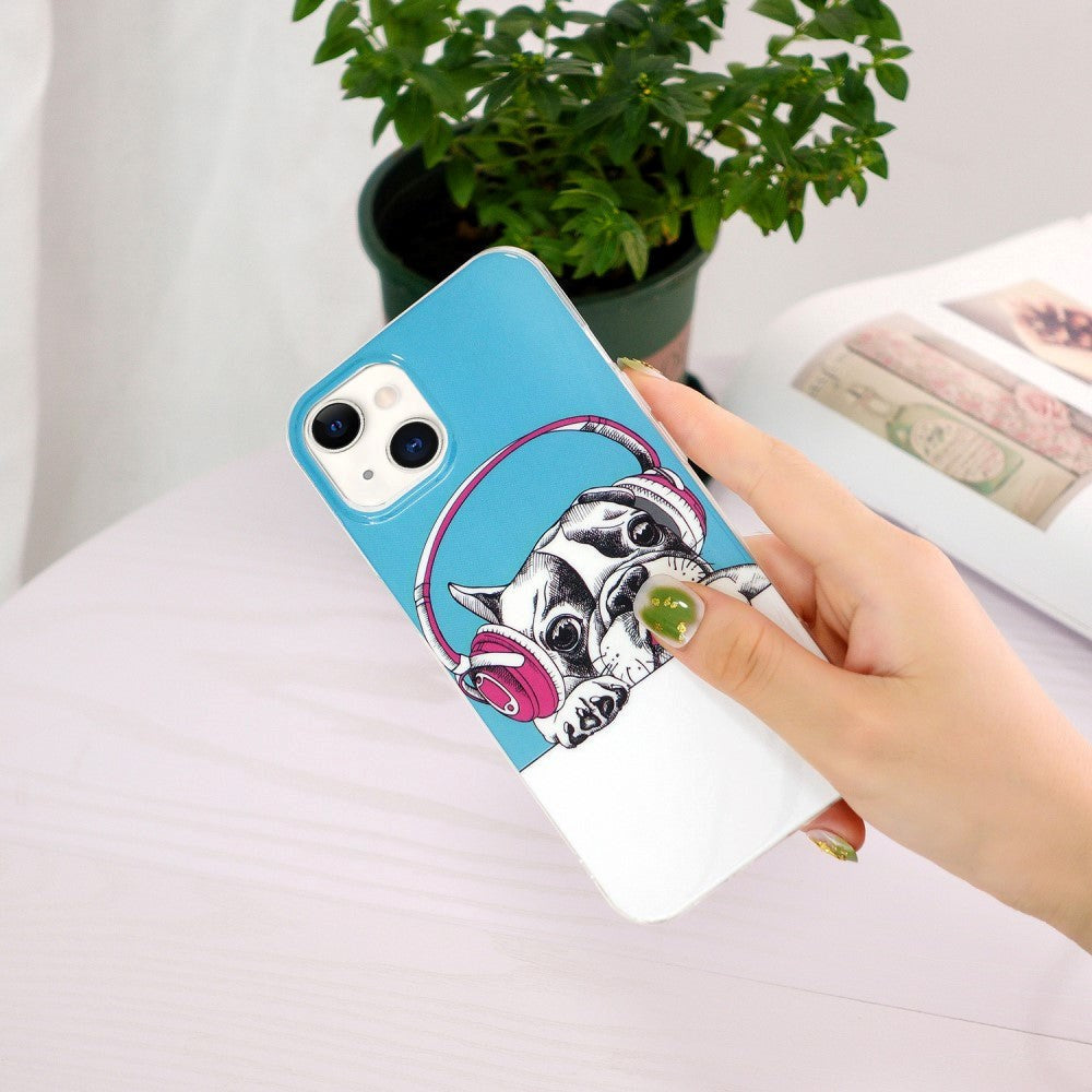 iPhone 15 Selvlysende Fleksibel Bagside Cover af Plastik m. Print - Fransk Bulldog