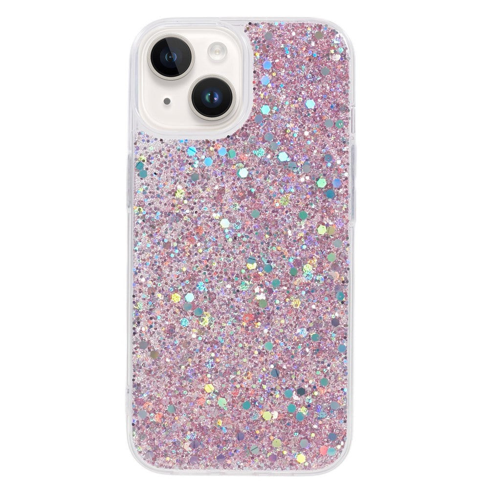 iPhone 15 Glitter Bagside Cover - Lyserød