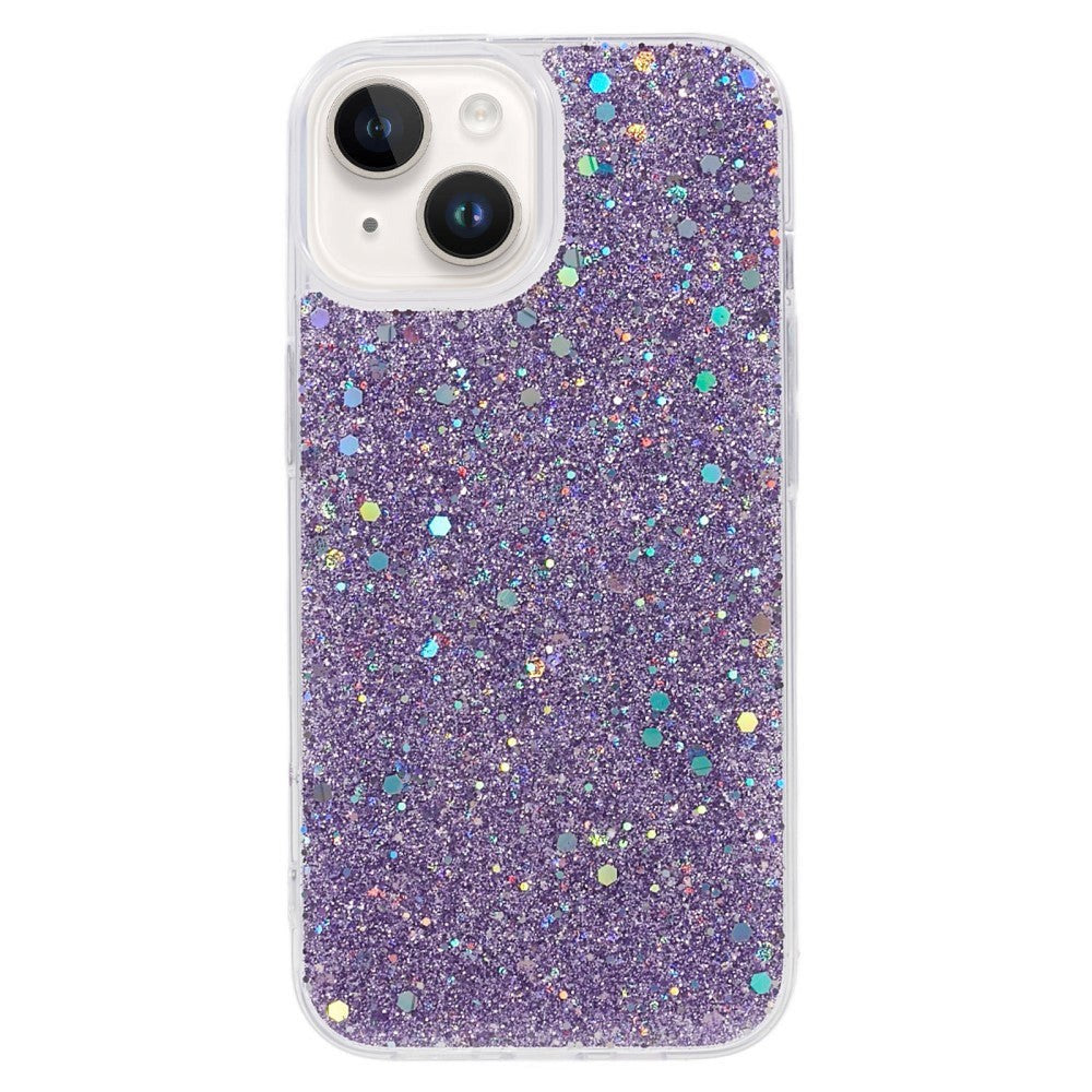 iPhone 15 Glitter Bagside Cover - Lilla
