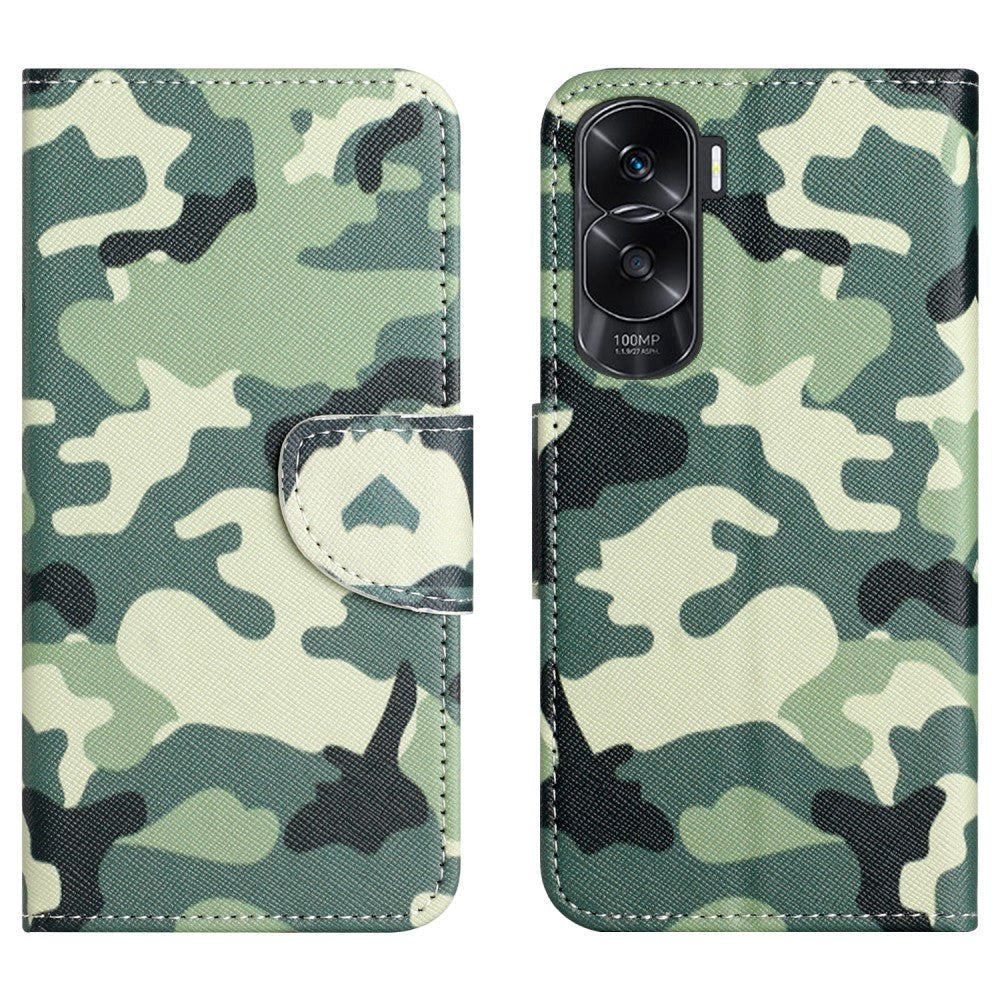Honor 90 Lite Læder Flip Cover m. Pung & Ståfunktion - Camouflage