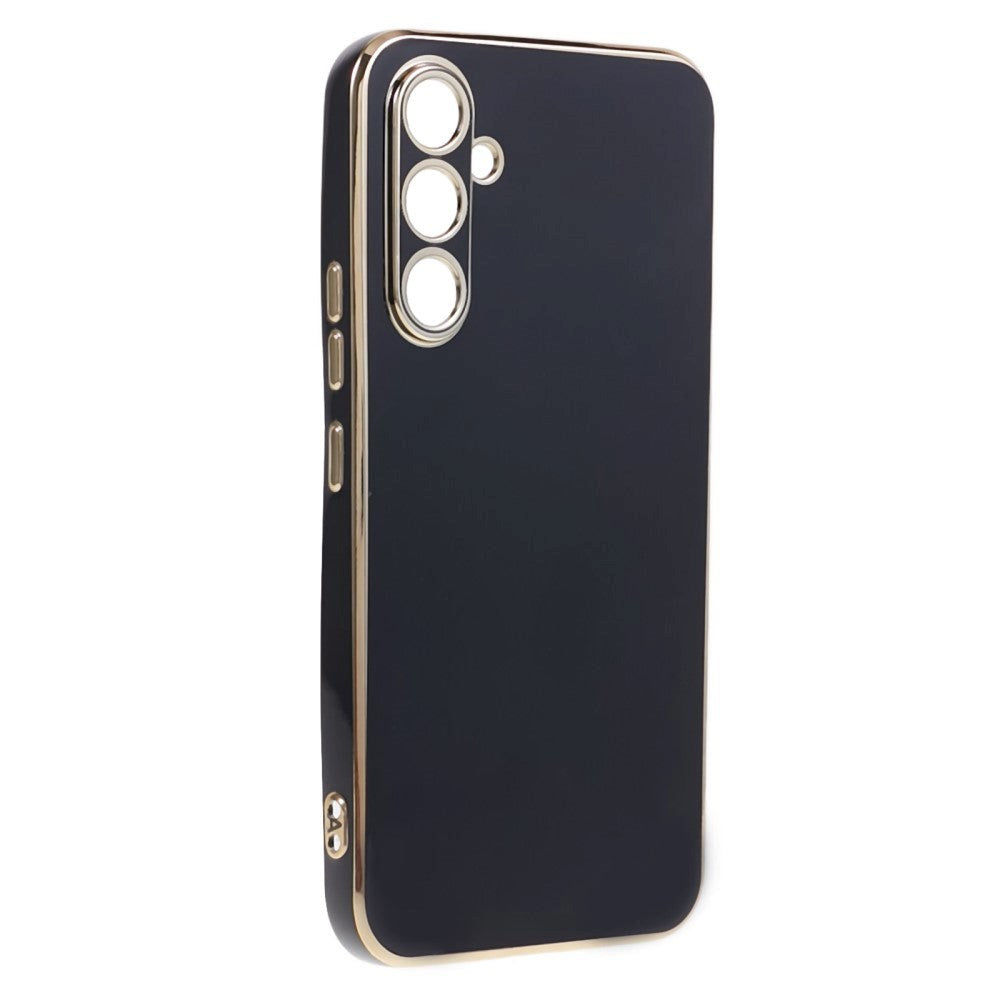 Samsung Galaxy S23 FE Fleksibelt Plastik Bagside Cover m. Guld Kant - Sort