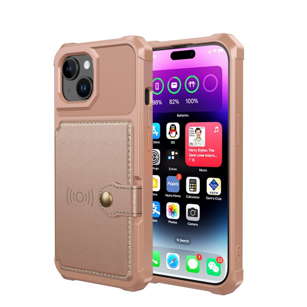 iPhone 15 Hybrid Bagside Cover m. Pung - Rose Gold