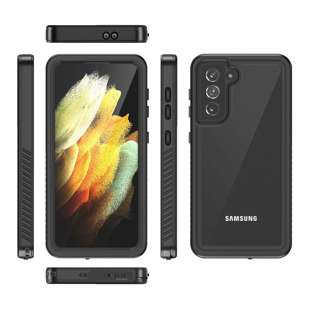 Vandtæt Hybrid Cover - Samsung Galaxy S21 - Indbygget Skærmbeskyttelsesfilm - Gennemsigtig / Sort