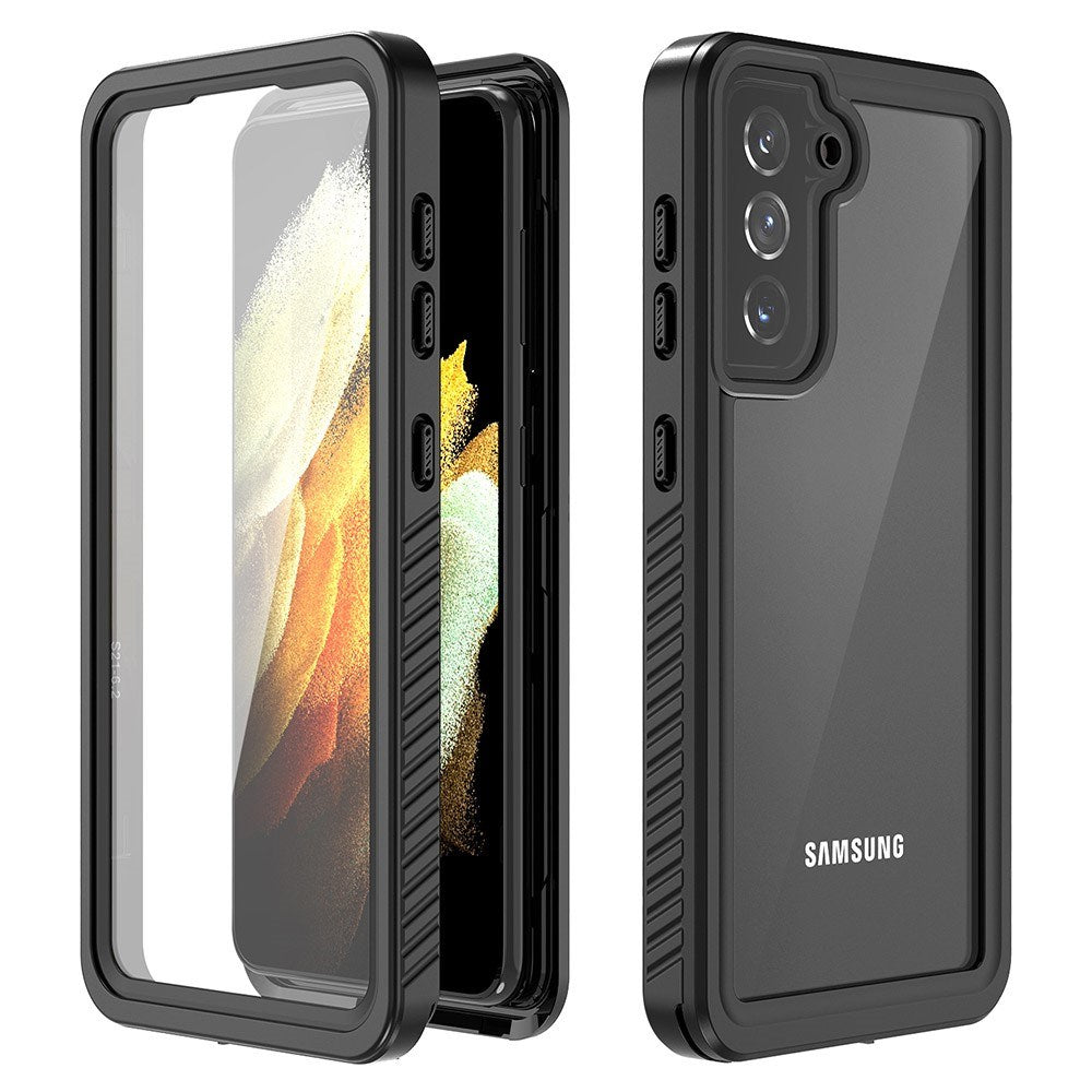Vandtæt Hybrid Cover - Samsung Galaxy S21 - Indbygget Skærmbeskyttelsesfilm - Gennemsigtig / Sort