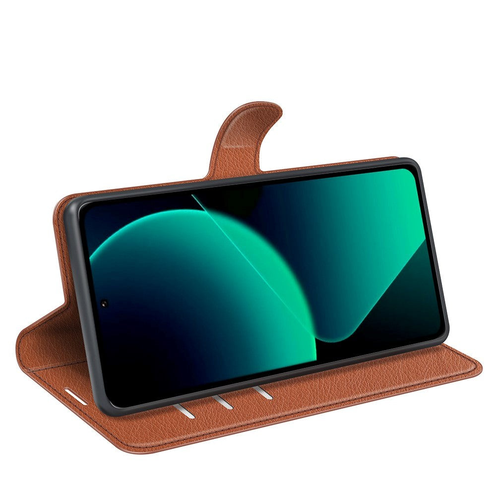 Xiaomi 13T / 13T Pro Litchi Læder Flip Cover m. Pung - Brun