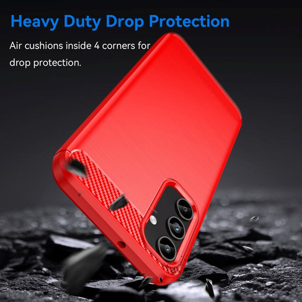 Samsung Galaxy A15 (5G) / A15 Brushed Carbon Fiber Fleksibelt Plastik Bagside Cover - Rød