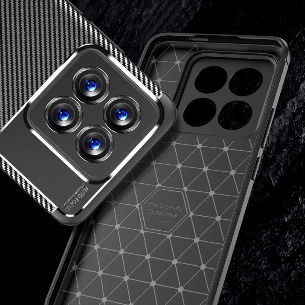 Xiaomi 14 Pro Carbon Fiber Fleksibelt Plastik Bagside Cover - Sort
