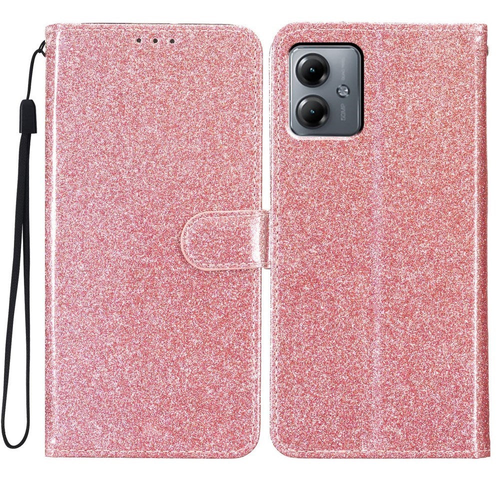 EIDERWOOD Motorola Moto G54 Læder Flip Cover m. Pung & Strop - Glimmer - Rose Gold