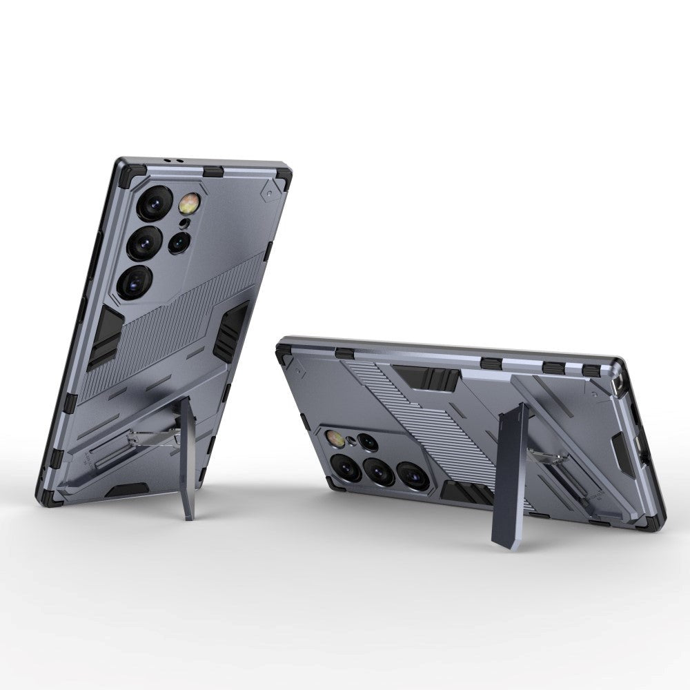 Samsung Galaxy S24 Ultra Hybrid Håndværker Bagside Cover m. Kickstand - Grå