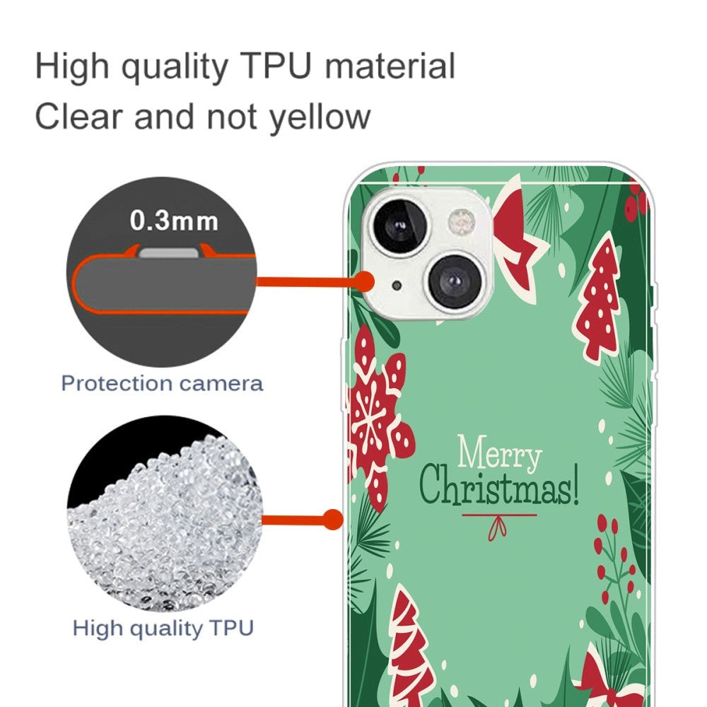 iPhone 15 Fleksibelt Plast Bagside Jule Cover - Merry Christmas - Juleelementer