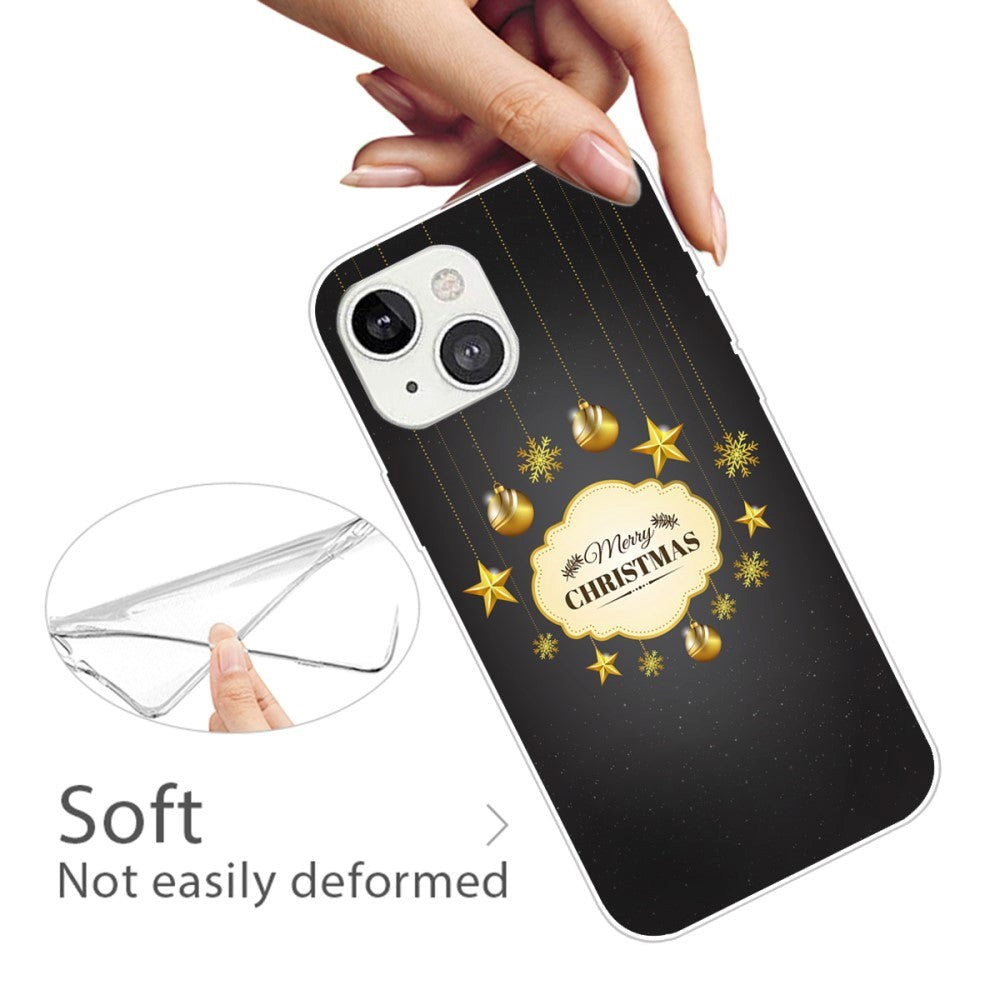 iPhone 15 Fleksibelt Plast Bagside Jule Cover - Merry Christmas - Guld Dekorationer