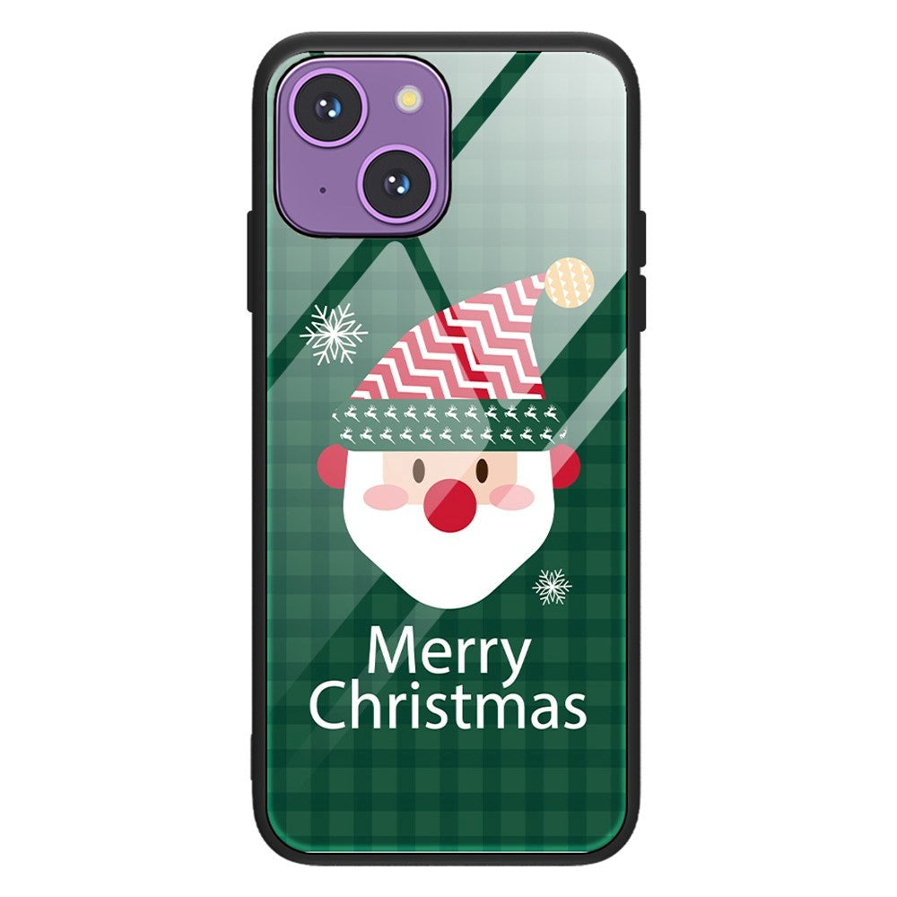 iPhone 15 Jule Bagside Cover m. Glasbagside - Merry Christmas - Julemand