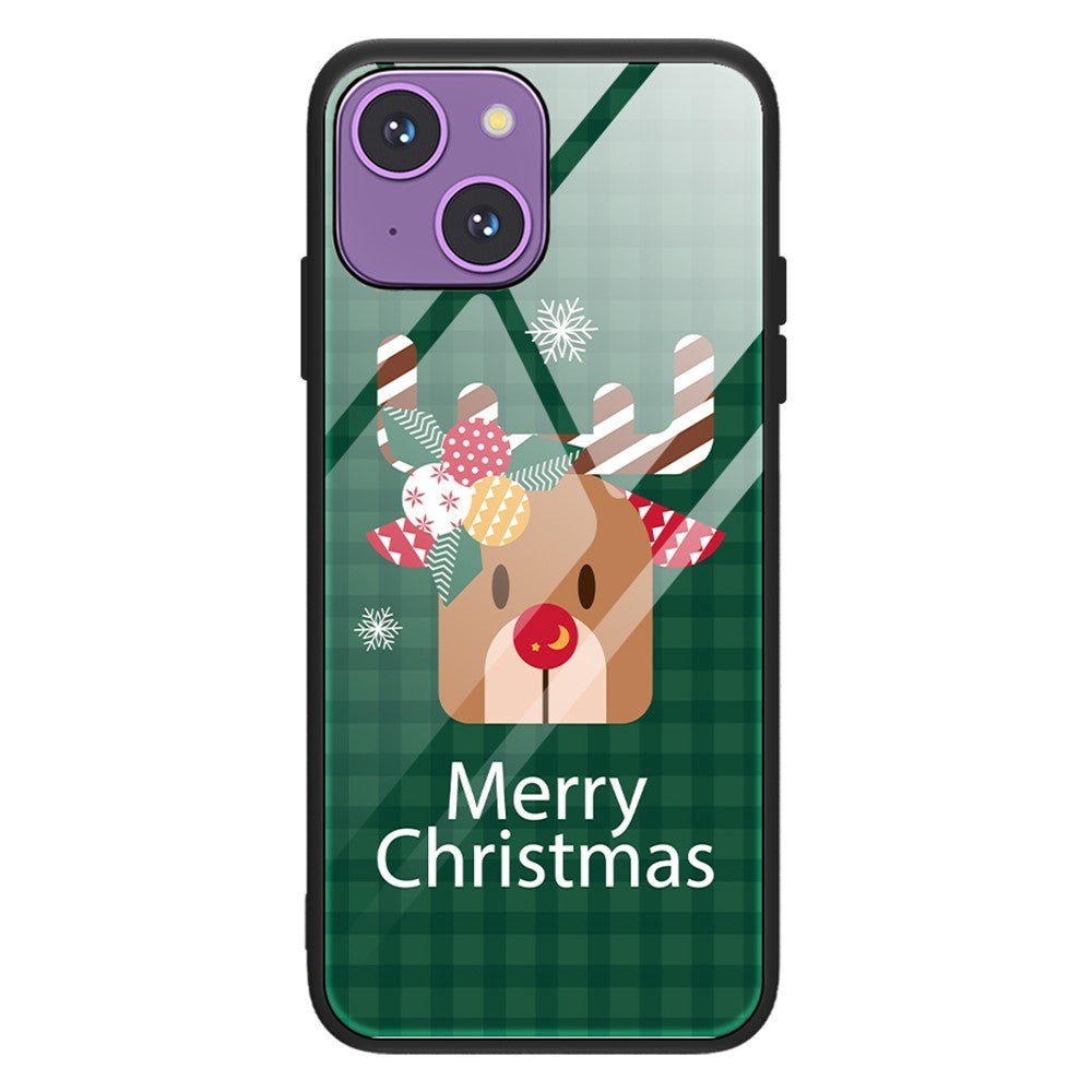 iPhone 15 Jule Bagside Cover m. Glasbagside - Merry Christmas - Rensdyr