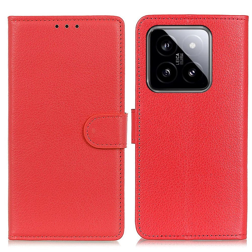 Xiaomi 14 Pro Litchi Læder Flip Cover m. Pung - Rød