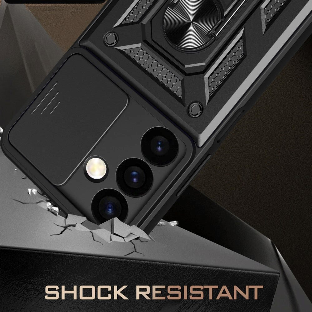 Samsung Galaxy S24 Håndværker Bagside Cover m. Magnetisk Kickstand & Cam Slider - Sort