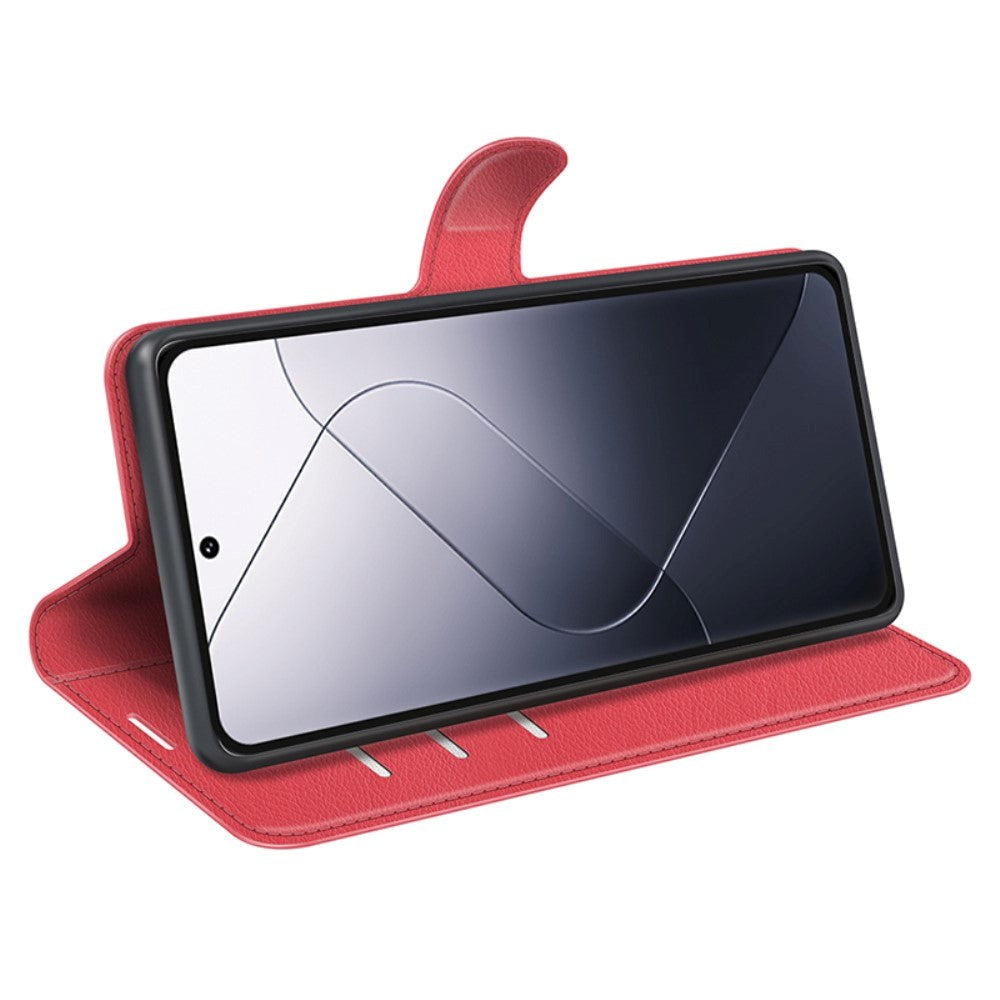 Xiaomi 14 Pro Kunstlæder Flip Cover m. Kortholder & Ståfunktion - Rød