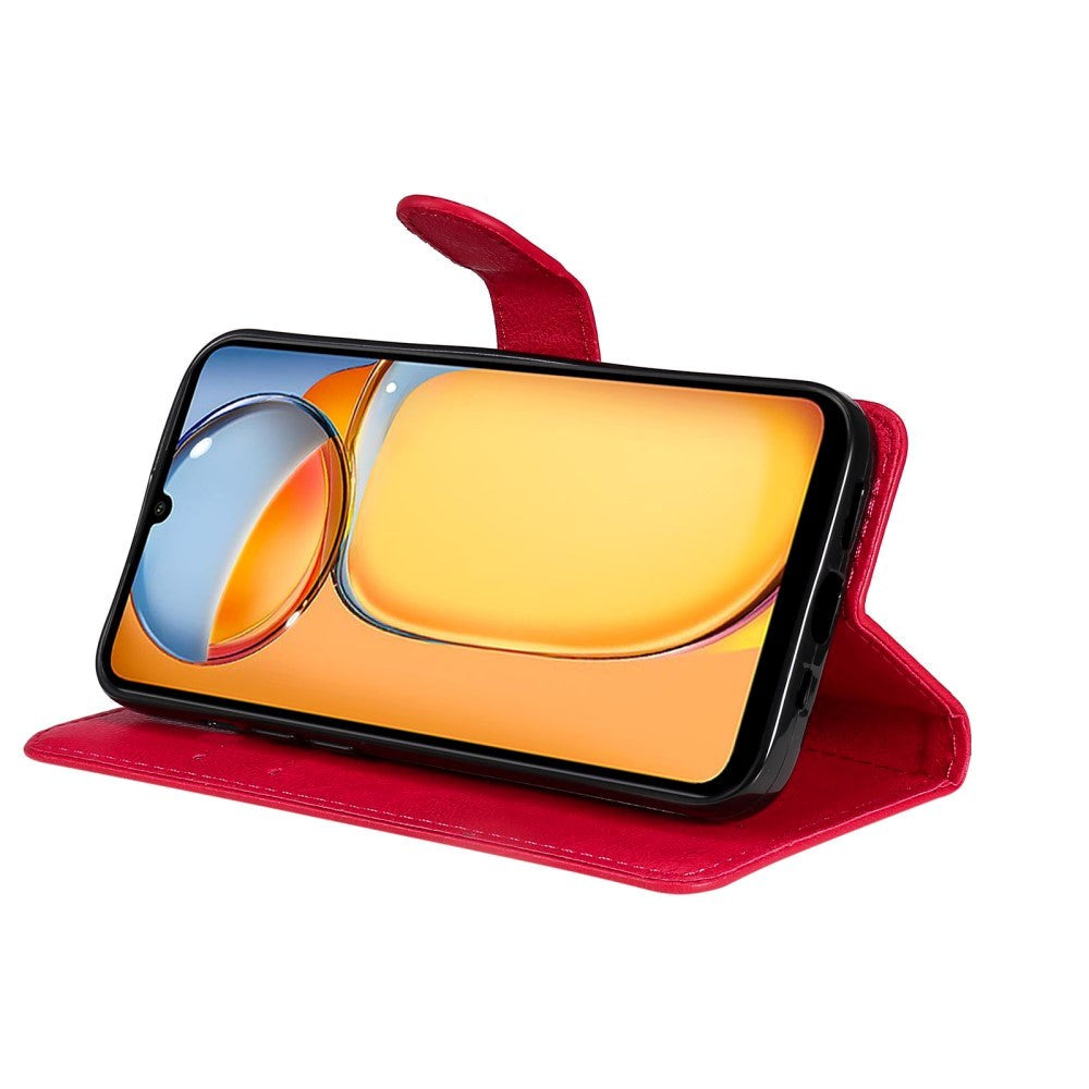 Xiaomi Poco C65 / Redmi 13C Læder Flip Cover m. Pung og Strop - Rød