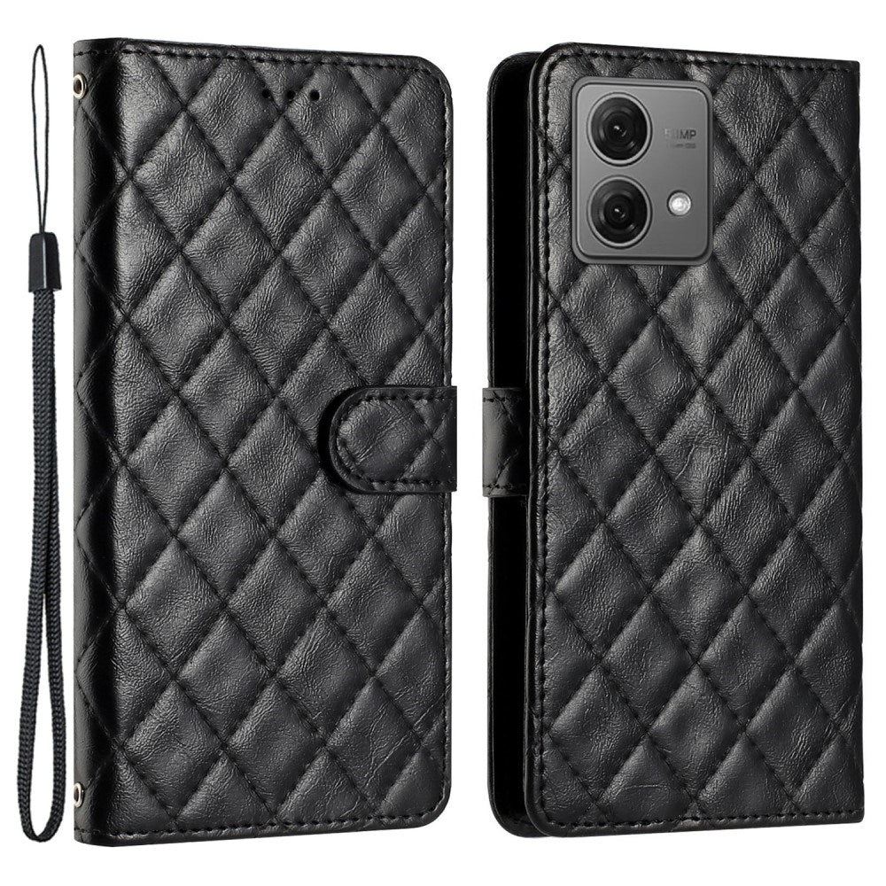 EIDERWOOD Motorola Moto G84 Læder Flip Cover m. Pung & Strop - Rhombus - Sort