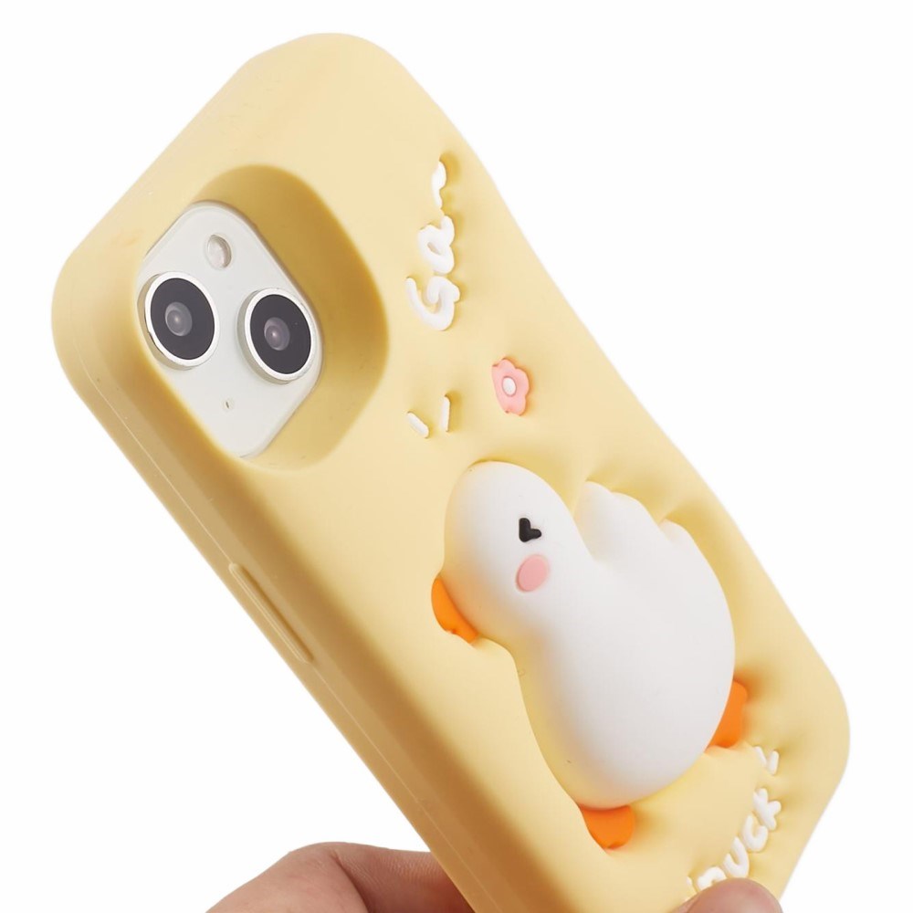 EIDERWOOD iPhone 14 Silikonecover med 3D Andedesign - Gul