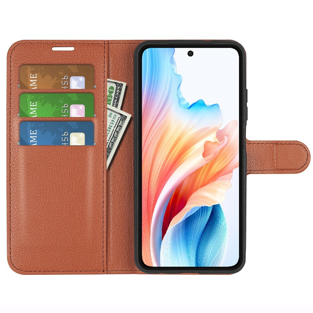 EIDERWOOD OPPO A79 (5G) Litchi Læder Flip Cover m. Pung & Ståfunktion - Brun