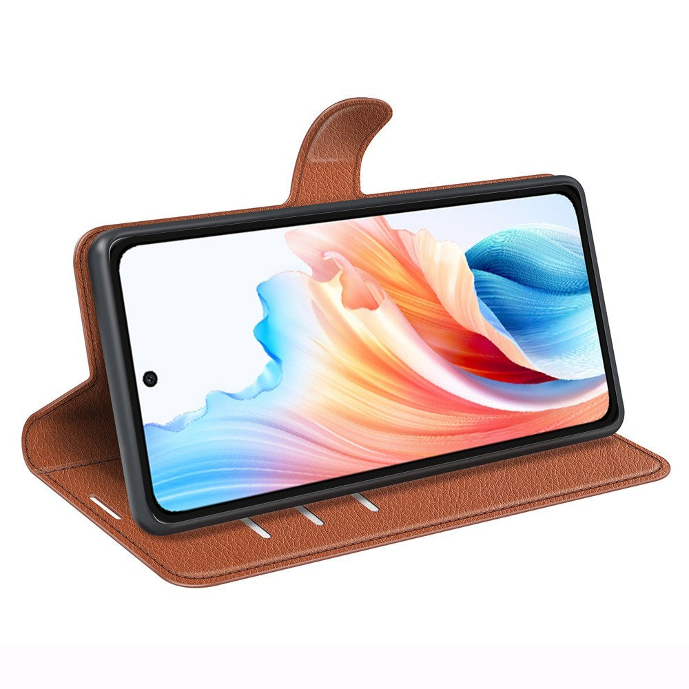 EIDERWOOD OPPO A79 (5G) Litchi Læder Flip Cover m. Pung & Ståfunktion - Brun