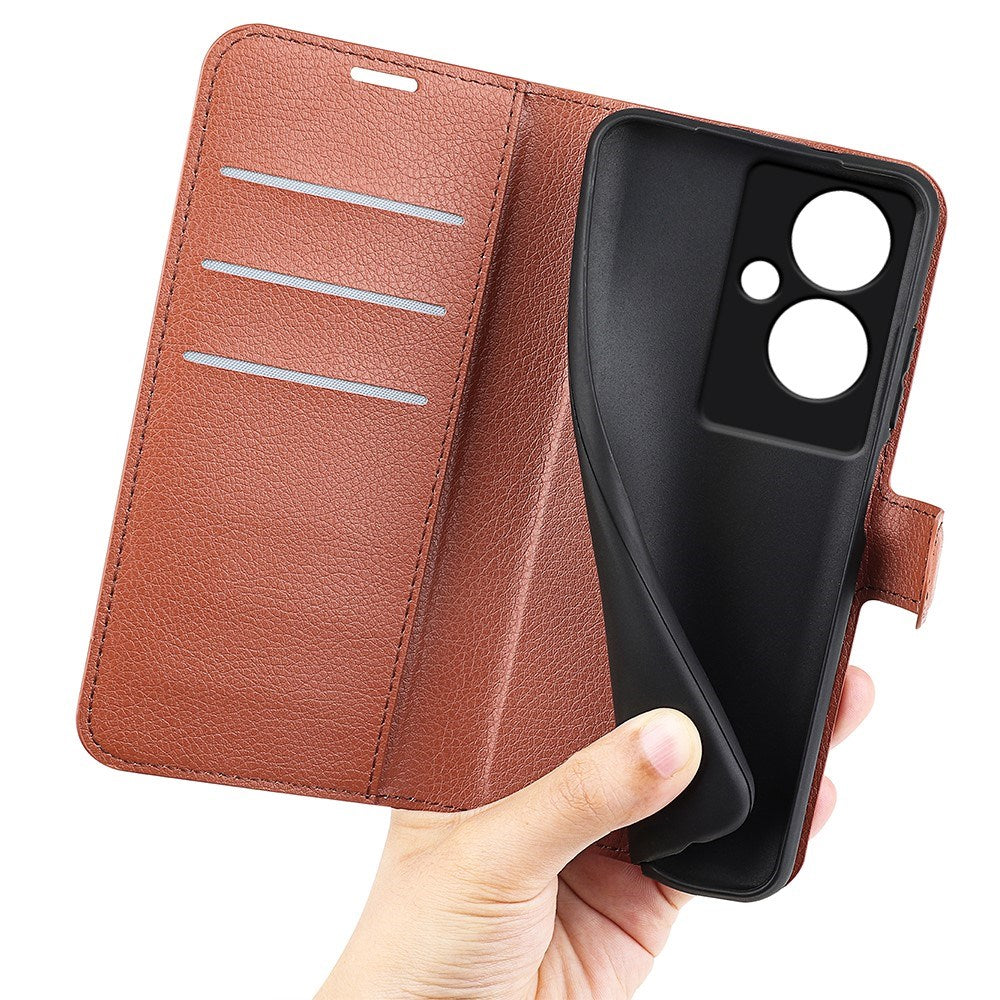 EIDERWOOD OPPO A79 (5G) Litchi Læder Flip Cover m. Pung & Ståfunktion - Brun