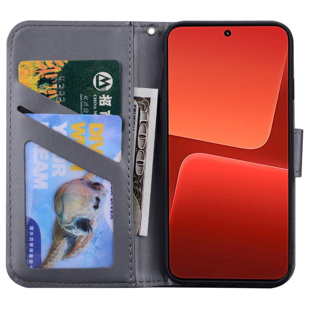 Xiaomi 13 Flip Cover m. Strop / Ståfunktion / Kortholder - Grå (Hund)