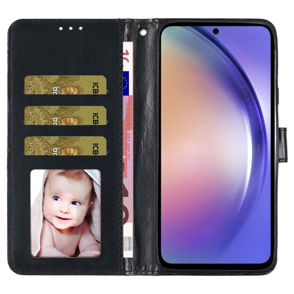 Samsung Galaxy A55 (5G) Læder Flip Cover m. Pung & Strop - Glimmer - Sort