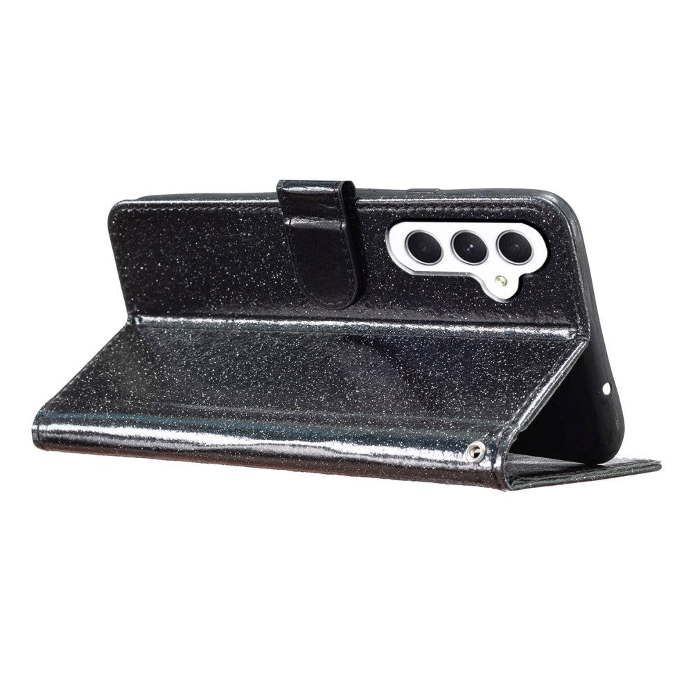 Samsung Galaxy A55 (5G) Læder Flip Cover m. Pung & Strop - Glimmer - Sort