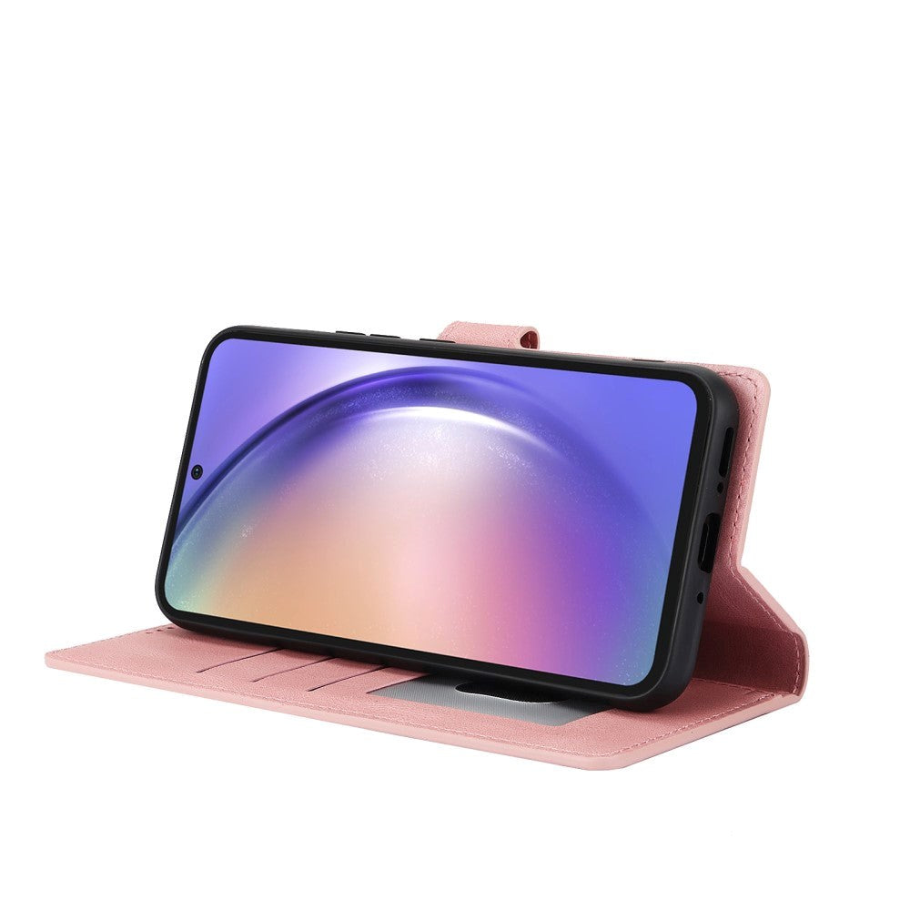 Samsung Galaxy A55 (5G) Læder Flip Cover m. Pung og Strop - Pink