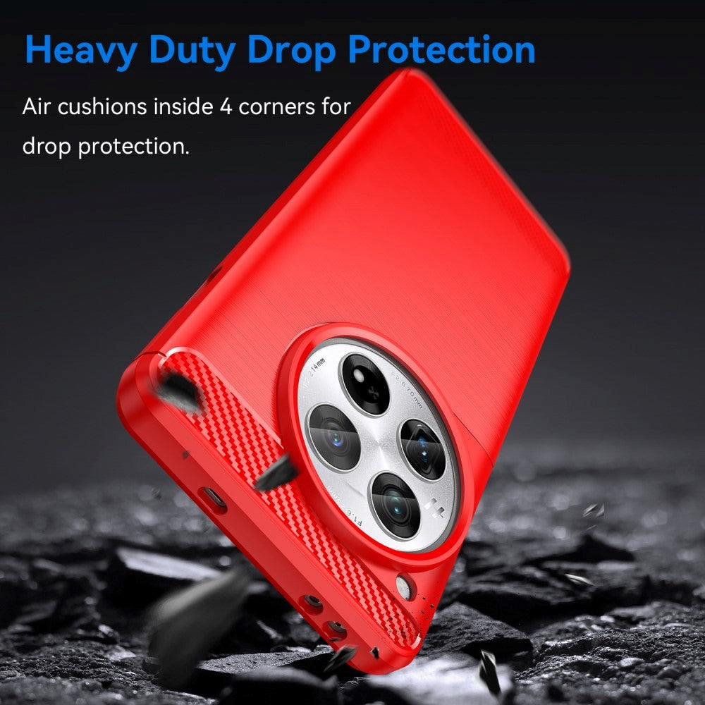 OnePlus 12 Brushed Carbon Bagside Cover - Rød