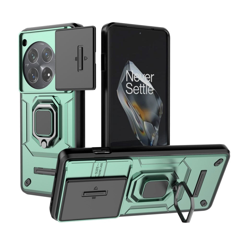 OnePlus 12 Håndværker Bagside Cover m. Magnetisk Kickstand & Cam Slider - Grøn