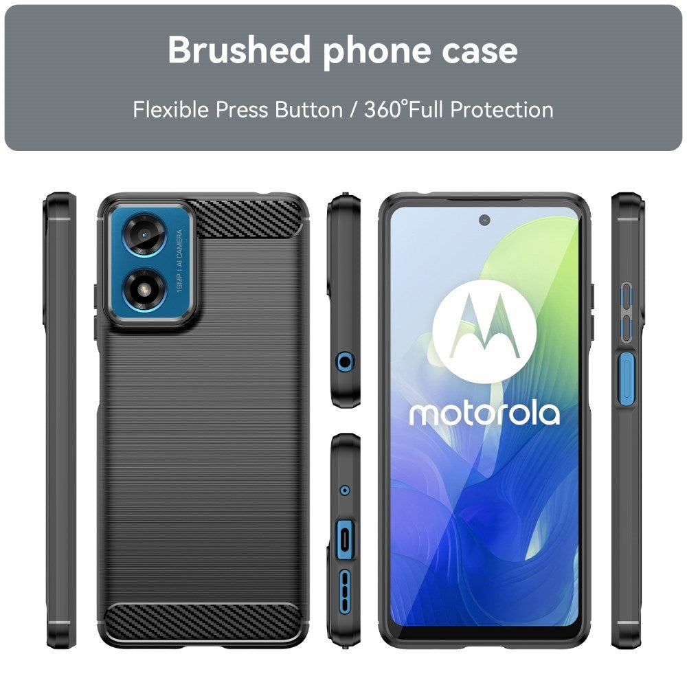 Motorola Moto E14 (4G) / G04 (4G) / G04s (4G) / G24 (4G) - EIDERWOOD Brushed Carbon Fiber Fleksibelt Plastik Cover - Sort