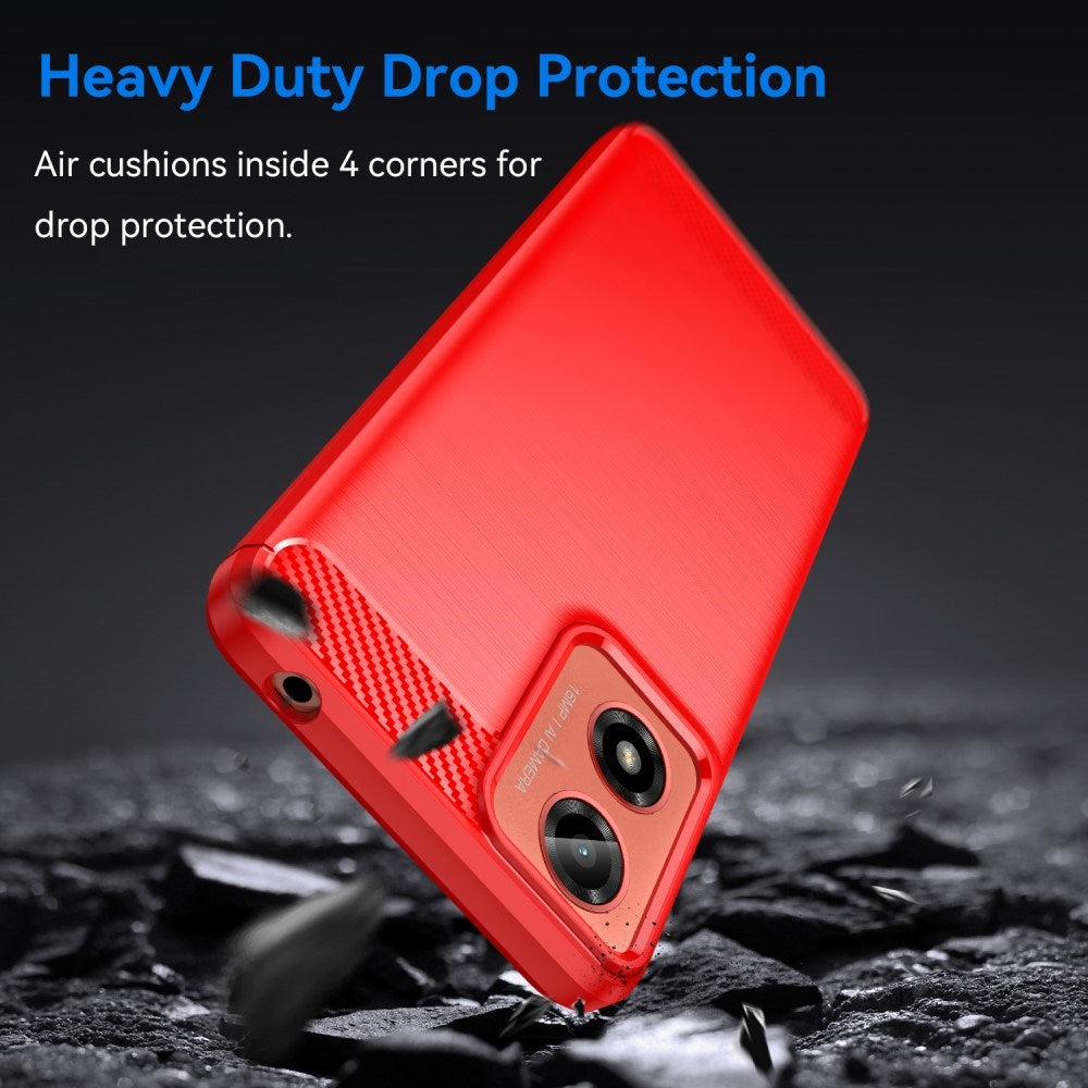 Motorola Moto E14 (4G) / G04 (4G) / G04s (4G) / G24 (4G) - EIDERWOOD Brushed Carbon Fiber Fleksibelt Plastik Cover - Rød