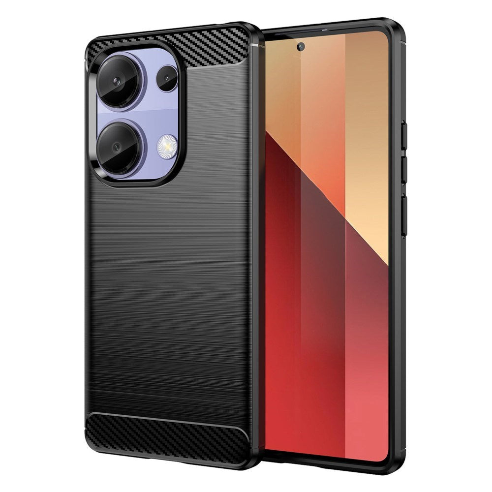 Xiaomi Redmi Note 13 Pro (4G) / Poco M6 Pro Brushed Carbon Fiber Fleksibelt Plastik Bagside Cover - Sort