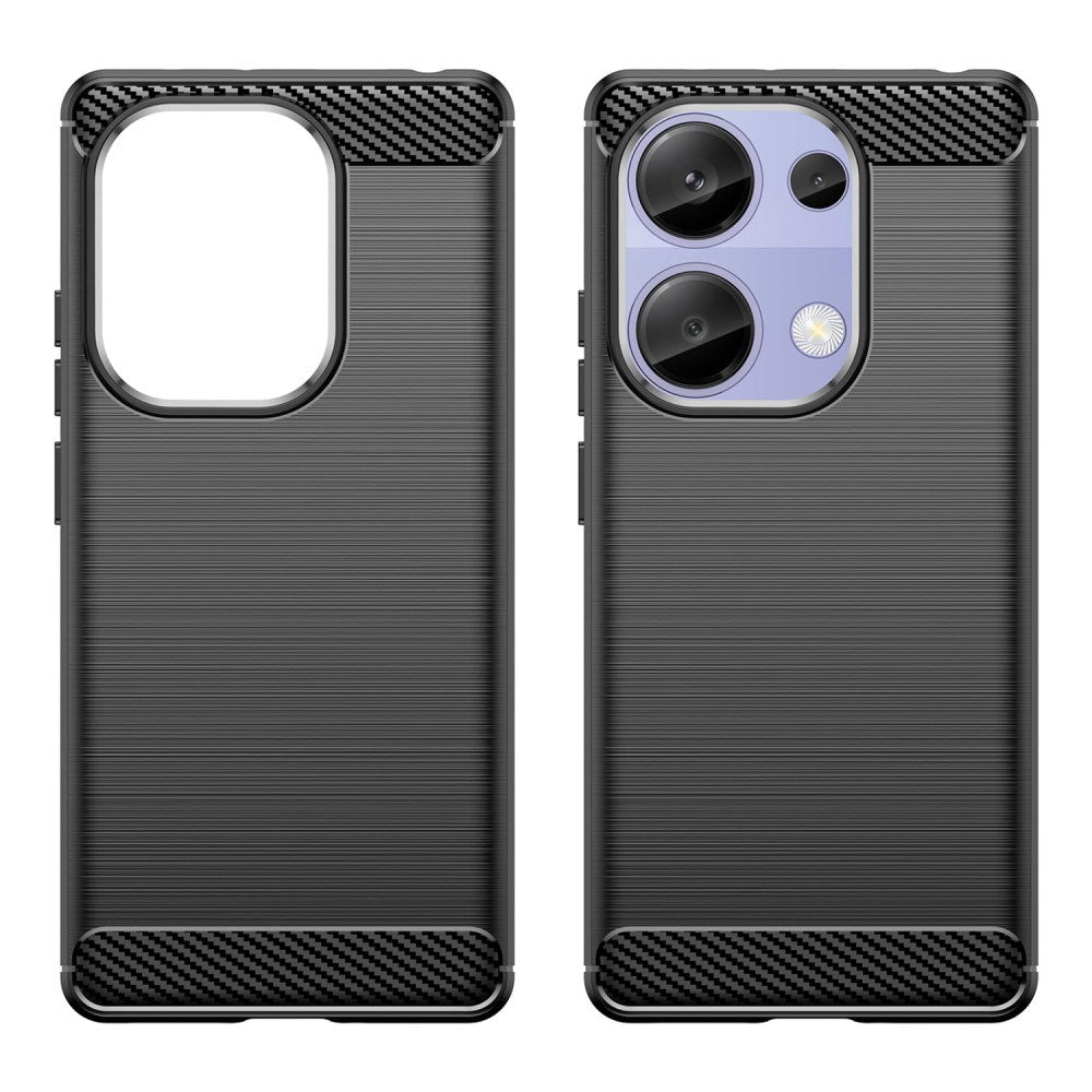 Xiaomi Redmi Note 13 Pro (4G) / Poco M6 Pro Brushed Carbon Fiber Fleksibelt Plastik Bagside Cover - Sort